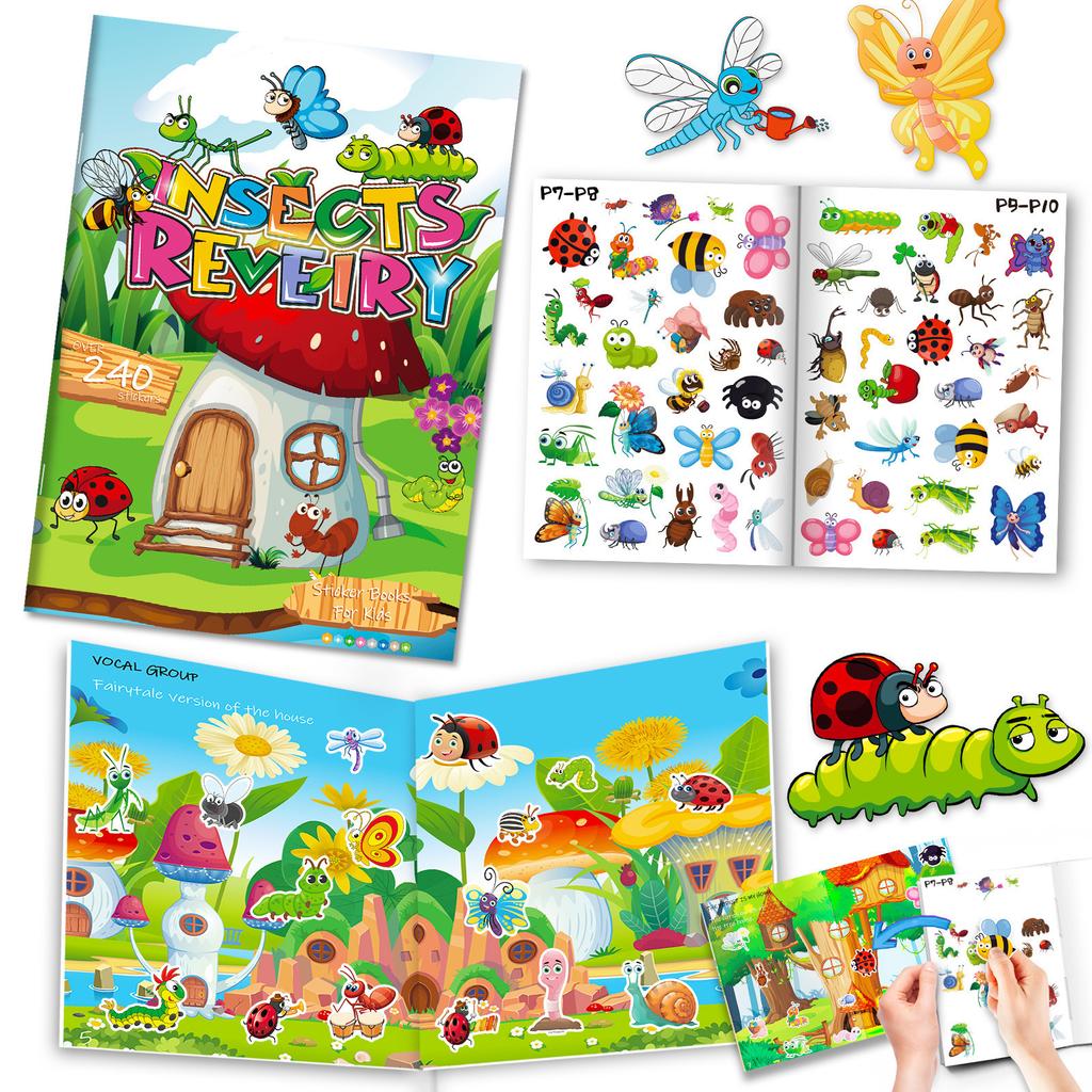 Insect Theme Sticker Book Children's Enlightenment Knowledge of Things Quiet Book Concentration Training Educational Toy Book