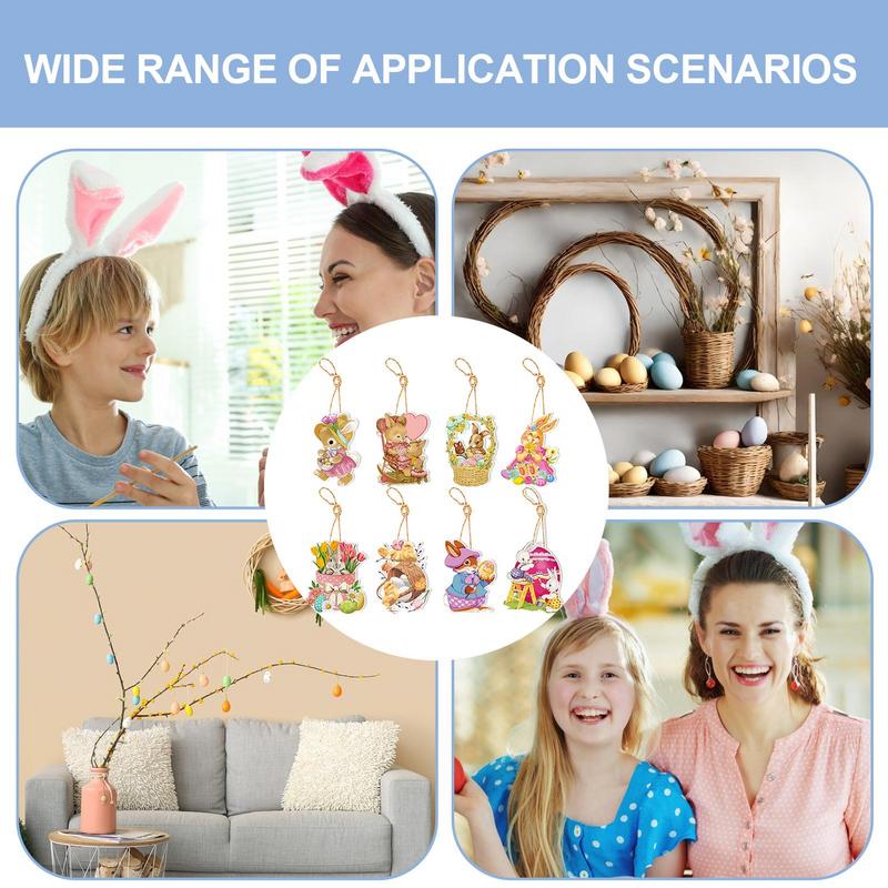 Easter Tree Tag 8pcs Festive Happy Easter Party Decoration Tag Easter Bunny Ornaments For Tree With String Easter Decoration For