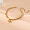 Stainless Steel Heart & Round Bead Gold Bangle Bracelet for Women