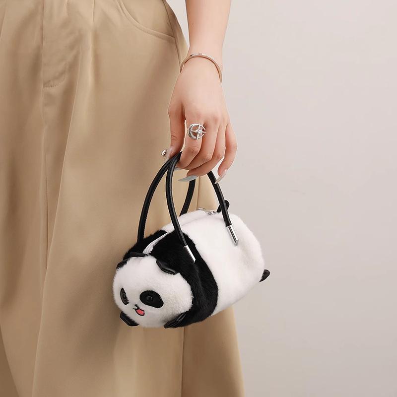 Cute Red Panda Cylinder Bag Women's Hair Bag New Versatile Pillow Bag Single Shoulder Crossbody Handbag