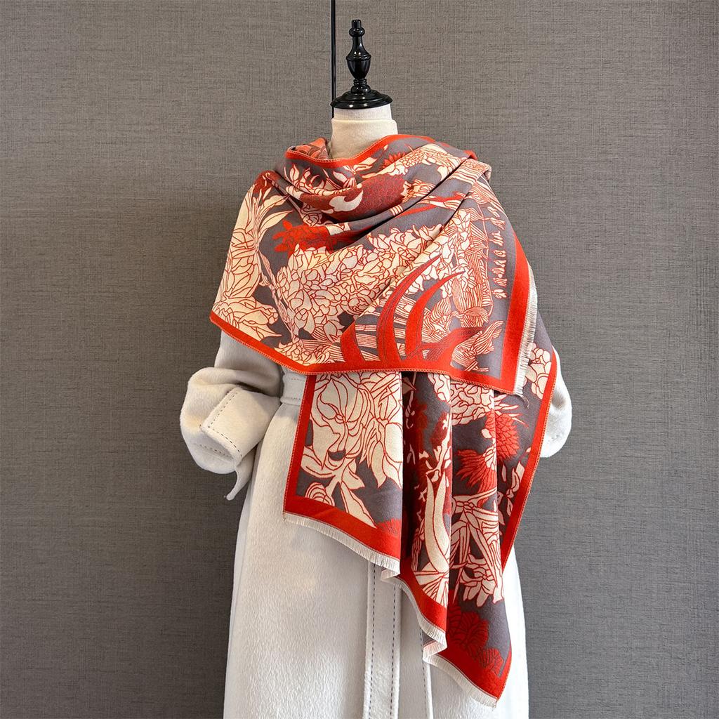 Design Flower Jacquard Print Cashmere Scarf Women Winter Pashmina Shawl Wraps Thick Warm Bufanda Stoles Blanket Scarf