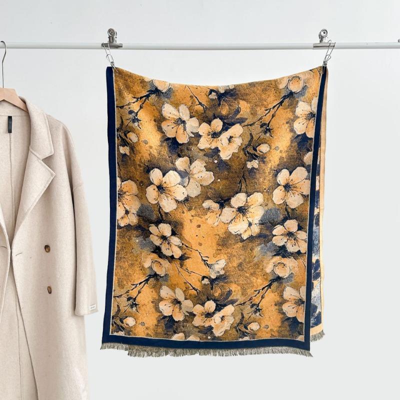 Winter Flower Retro Oil Painting Series Women's Imitation Cashmere Long Scarf Gift Shawl Literary Fashion Decoration Warm Scarf