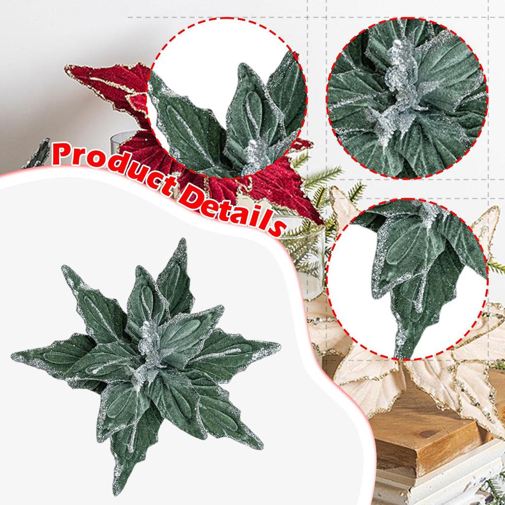 Künstliches Weihnachts-Samt-Mittelstück mit Blumen, Funkelnde Winterdekoration, Schmiedeeisen