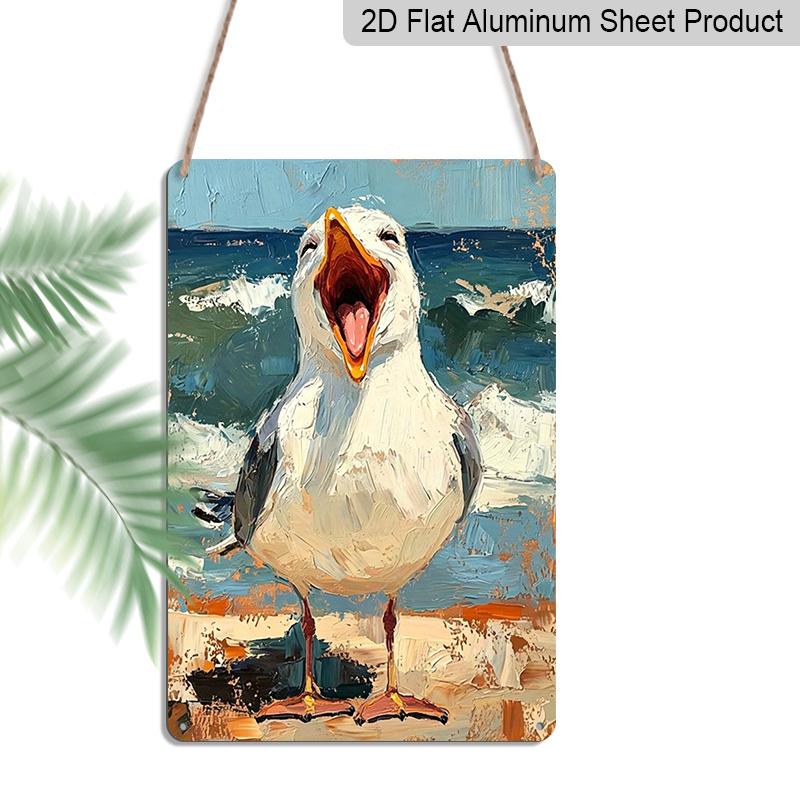 2D Flat, Retro Screaming Seagull Metal Sign - Durable Aluminum Coastal Beach Decor, Beach House Decor, Coastal Kitchen, Nautical Themed Room, Patio