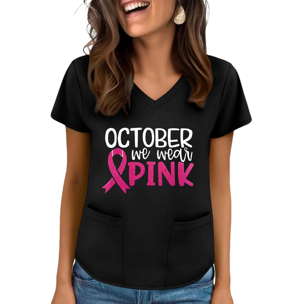 Women's V-Neck Short-Sleeve Pocketed Top With Side Slit