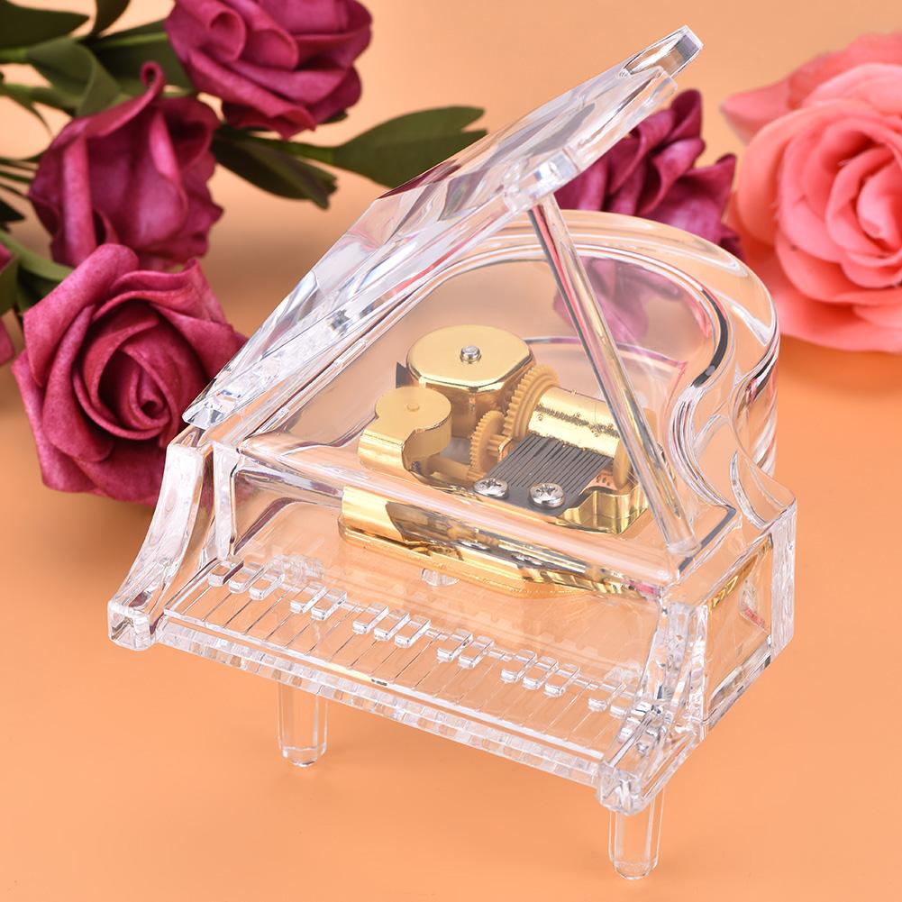 Grand Piano Shaped Windup Transprent Acrylic Music Box Birthday Present Gift
