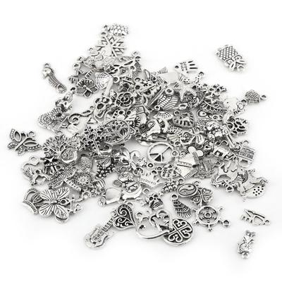 100 stuks Gemengd Patroon Tibetaans Zilveren Bedel Accessoires Onderdelen Hangers Knutselen