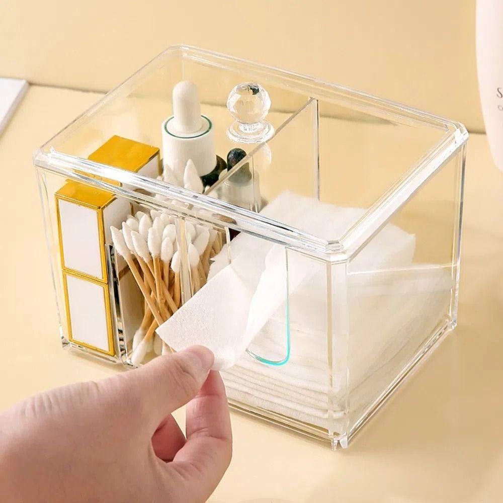 Acrylic Cotton Swab Storage Box with Cover Cosmetic Stand Tampon Organizer Dispenser Bathroom