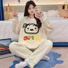 Women's Winter Coral Fleece Pajamas, Long-Sleeved Flannel Set with Velvet, Suitable for Spring and Autumn, Can Be Worn Outdoors