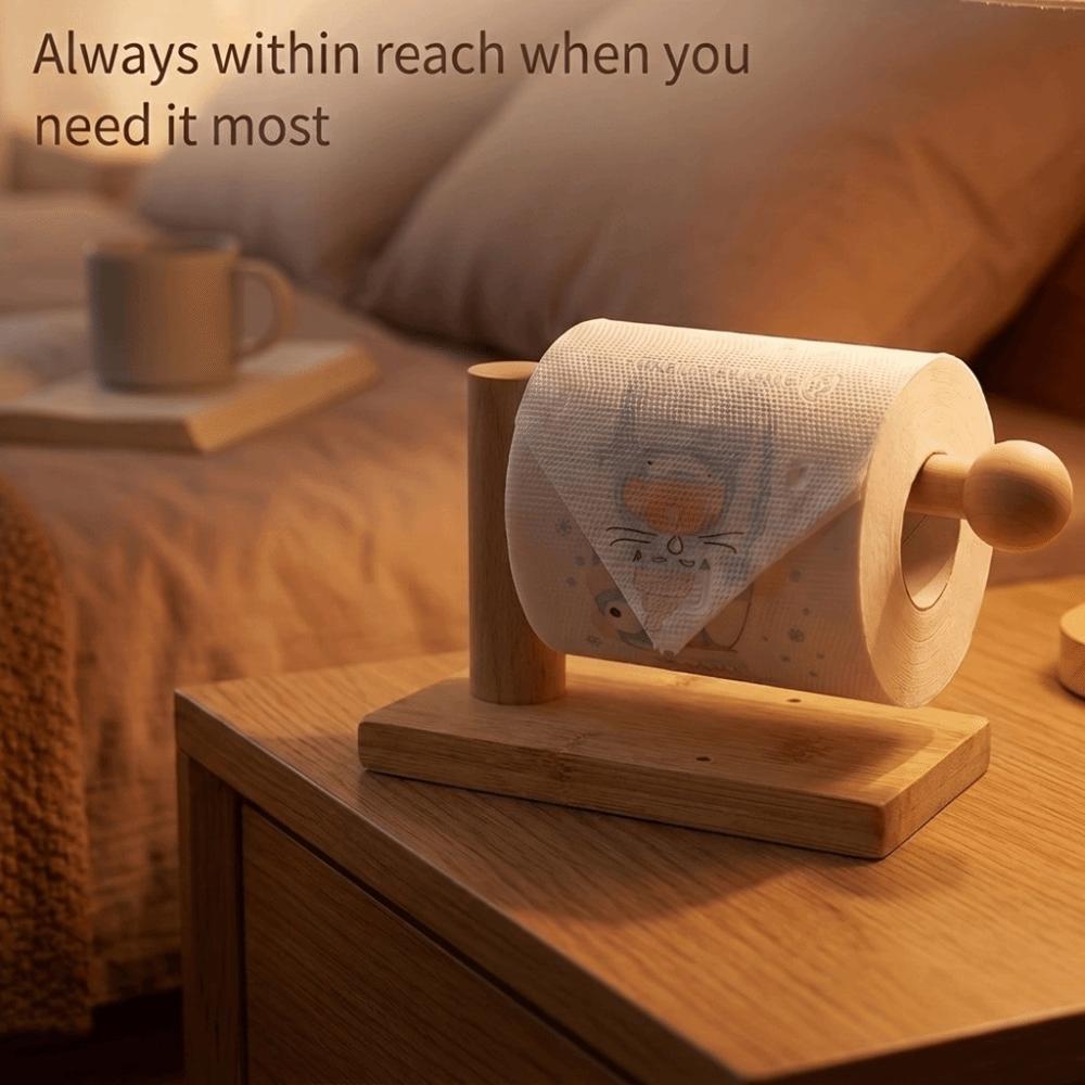 Bamboo Toilet Paper Holder Drill-Free Paper Roll Stand Modern Desktop Tissue Stand  Bathroom