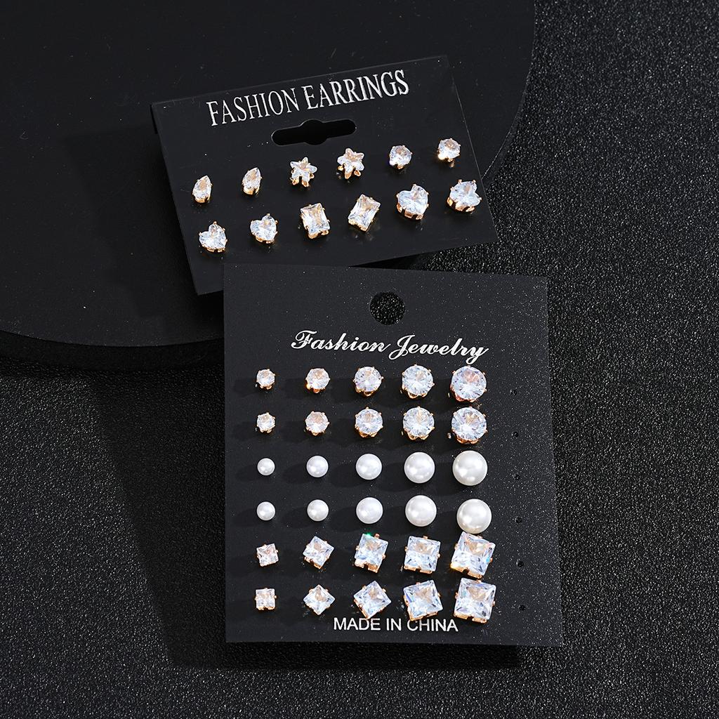 21 Pcs White Shiny Wedding Earrings Set For Women Men Fashion Vintage Crystal Star Heart Design Studs Trendy Jewelry Gifts 2024