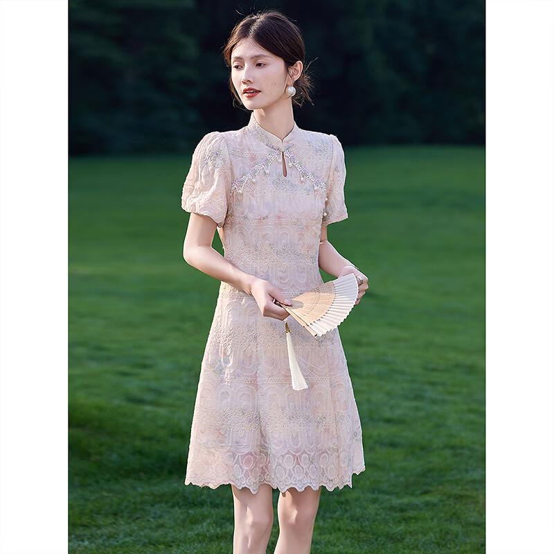 New Chinese Style Embroidered Stand Collar A-line Dress