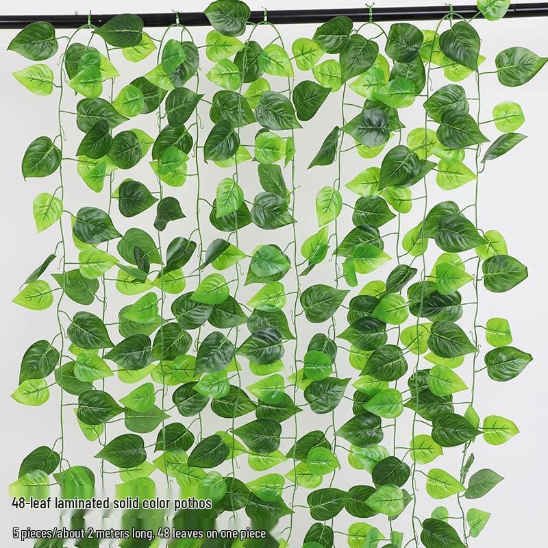 Artificial Rattan Green Pothos Leaf Vine: Decorative Plastic Plant for Ceiling or Home Décor