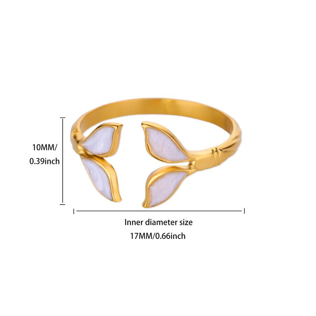 Edelstahl Grüne Blatt Wellenringe 18K Vergoldet Anti-Fading Offener Ring für Damen Hochzeits Schmuck Urlaubs Accessoires Geschenk