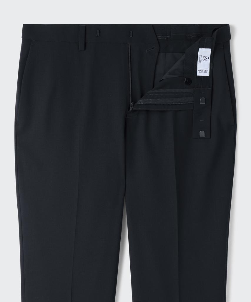 Musinsa Standard Summer Wool Relaxed Tapered Hidden Banding Crop Slacks [Navy]