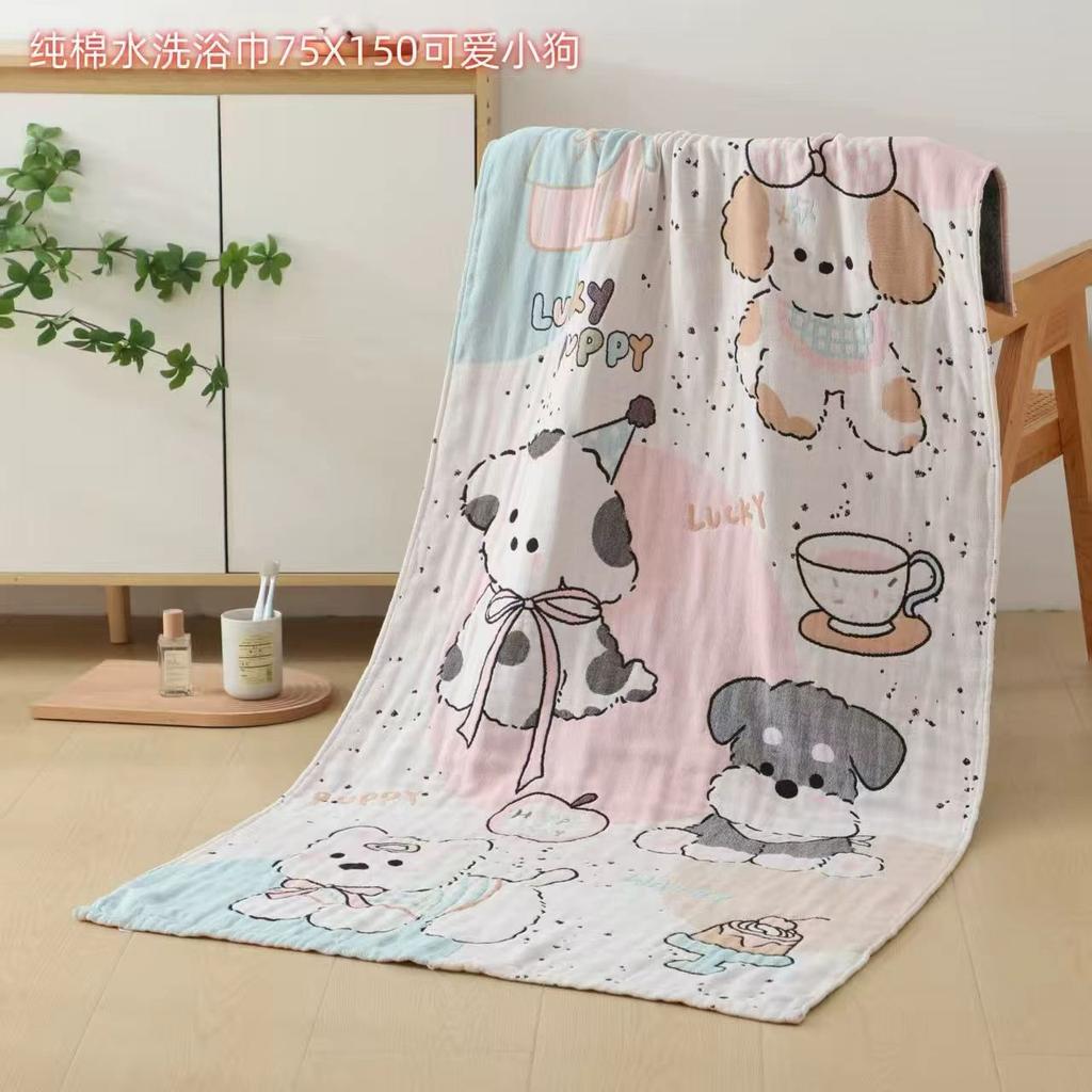 Pure Cotton Large Bath Towel Class A Maternal And Infant Pure Cotton Gauze Bath Towel Cartoon Embroidered Bath Towel Super Soft And Machine Washable