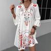 New Women's V-Neck Lace Trim Printed Midi Dress, Short Sleeve Casual Floral Summer Dress for Daily Wear