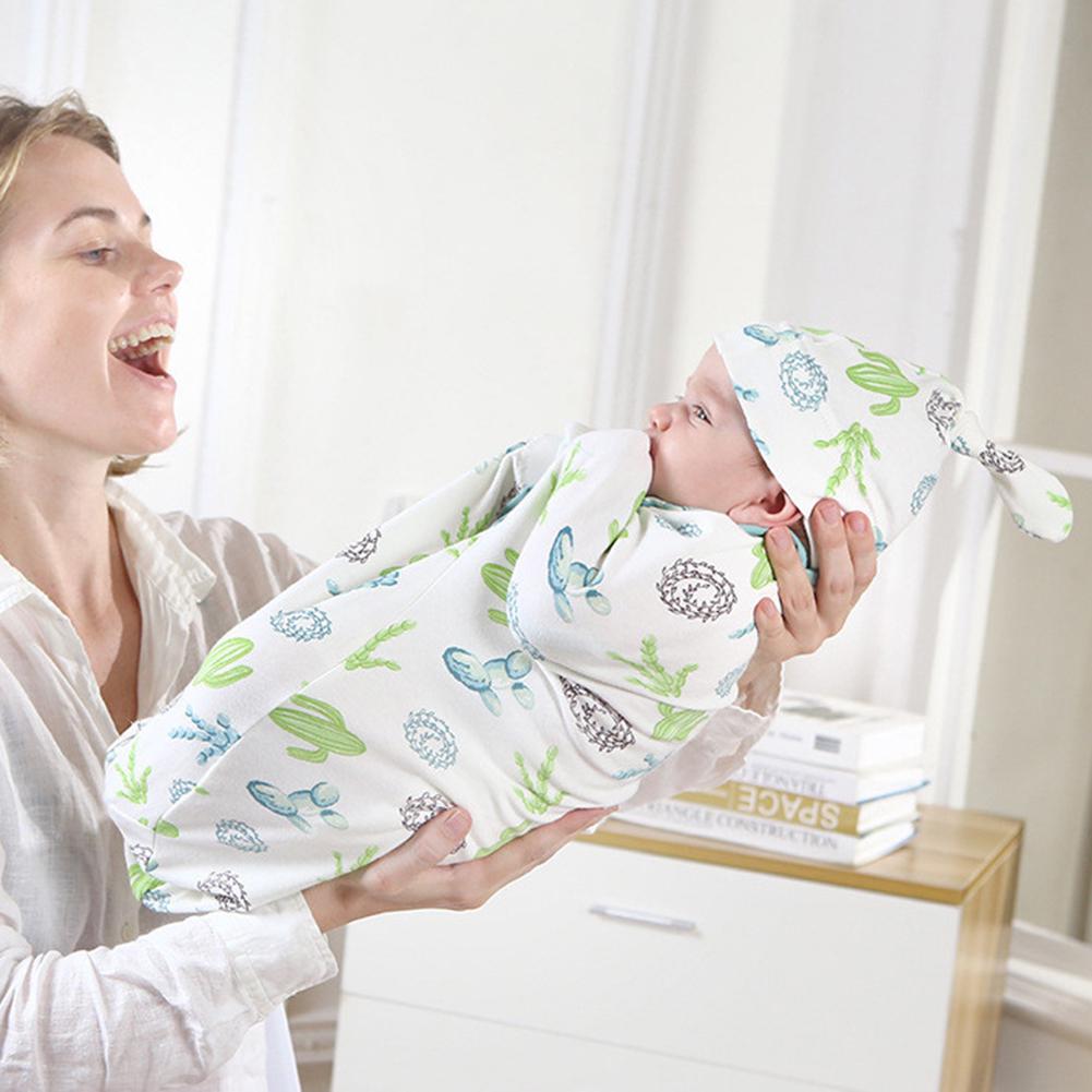 Satın alın Baby Swaddling Blanket with Hat Set 100 Cotton Knitted