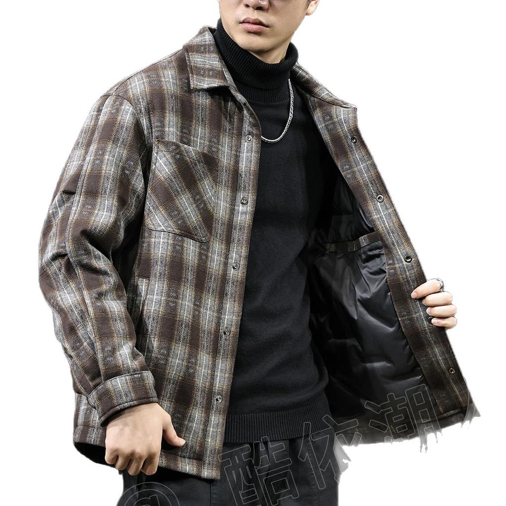 Amerikanische Retro Karomuster Herren Daunenjacke: Winterkollektion 2025 - Warme High-End-Oberbekleidung mit Revers