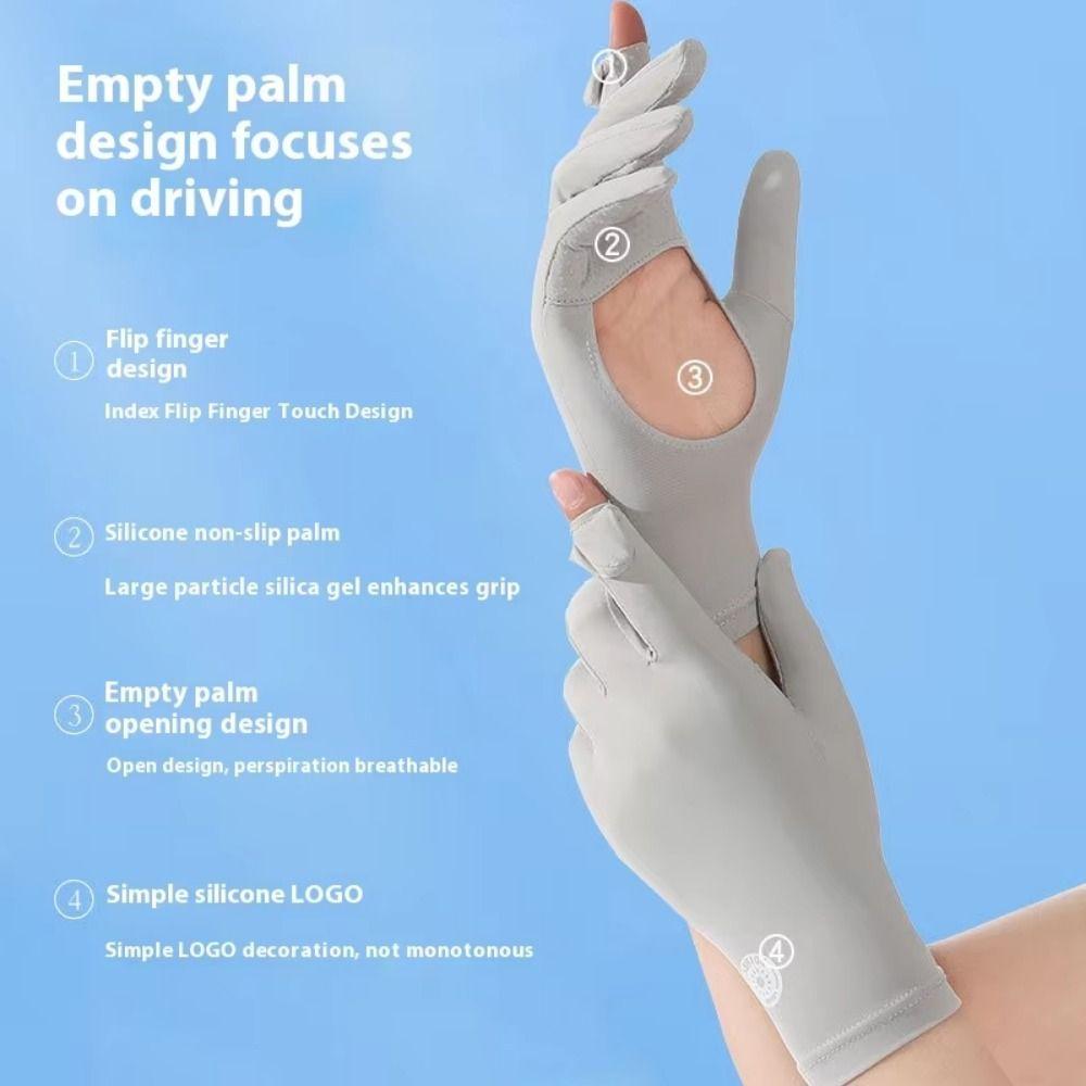 1 Pair Ice Silk Thin Sunscreen Gloves Anti-UV Cycling Driving Gloves  Women Girls