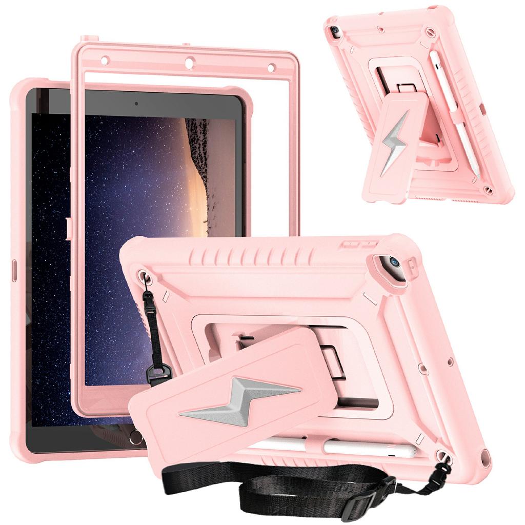 Tablet Case For iPad 10.2 (2021)/(2020)/(2019)/Pro 10.5-inch (2017) Kickstand PC + Silicone Cover with Shoulder Strap