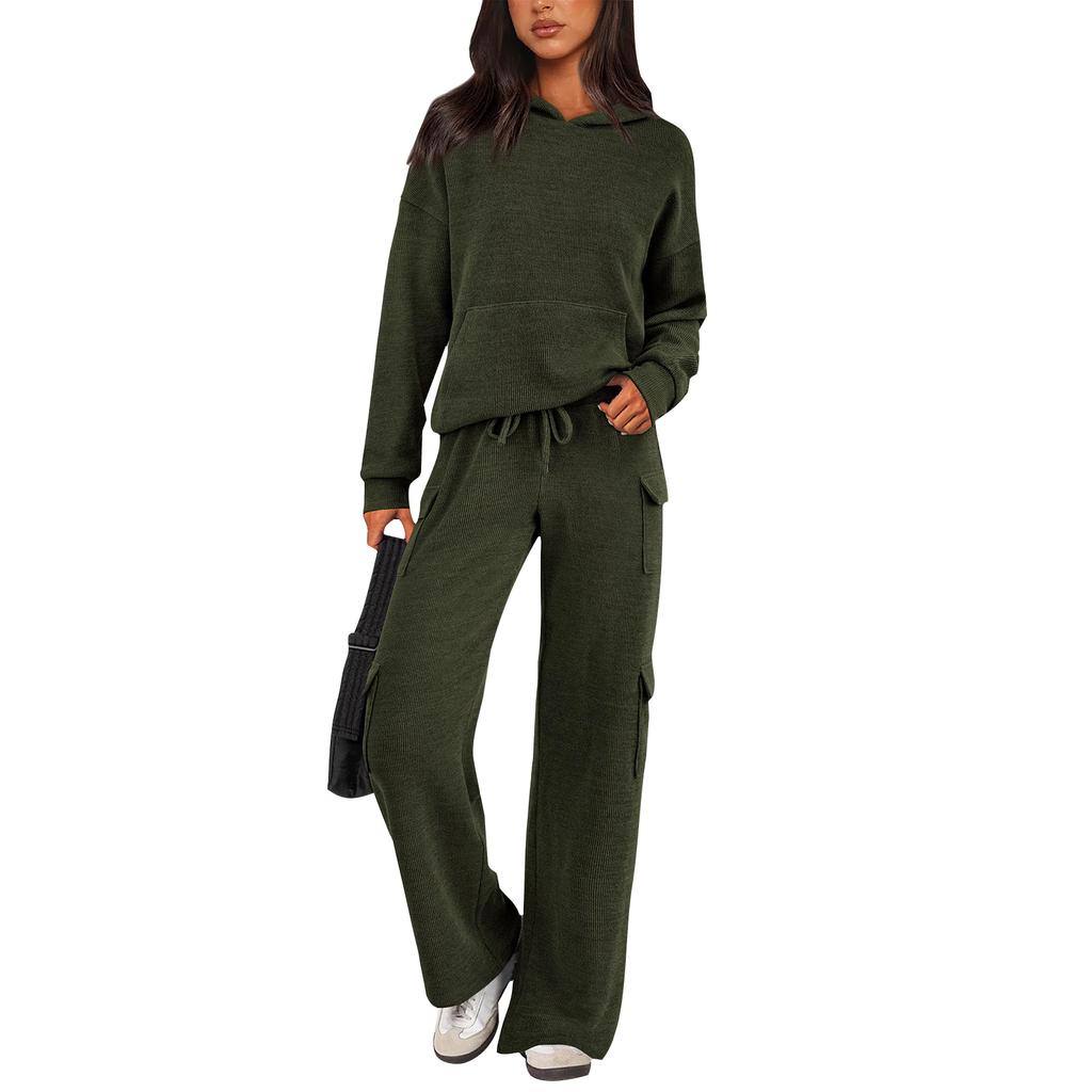 Women's 2 Piece Short Sleeve Sweatshirt Pants Set With Pockets Casual Sportswear