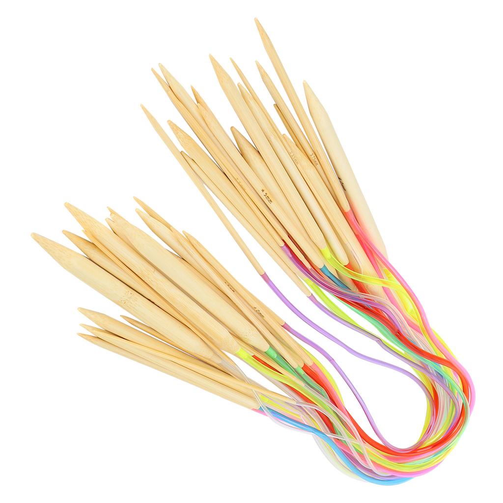 18Pcs Circular Needle DoublePoint Bamboo Color Flexible Tube Connection Knitting Tool Set
