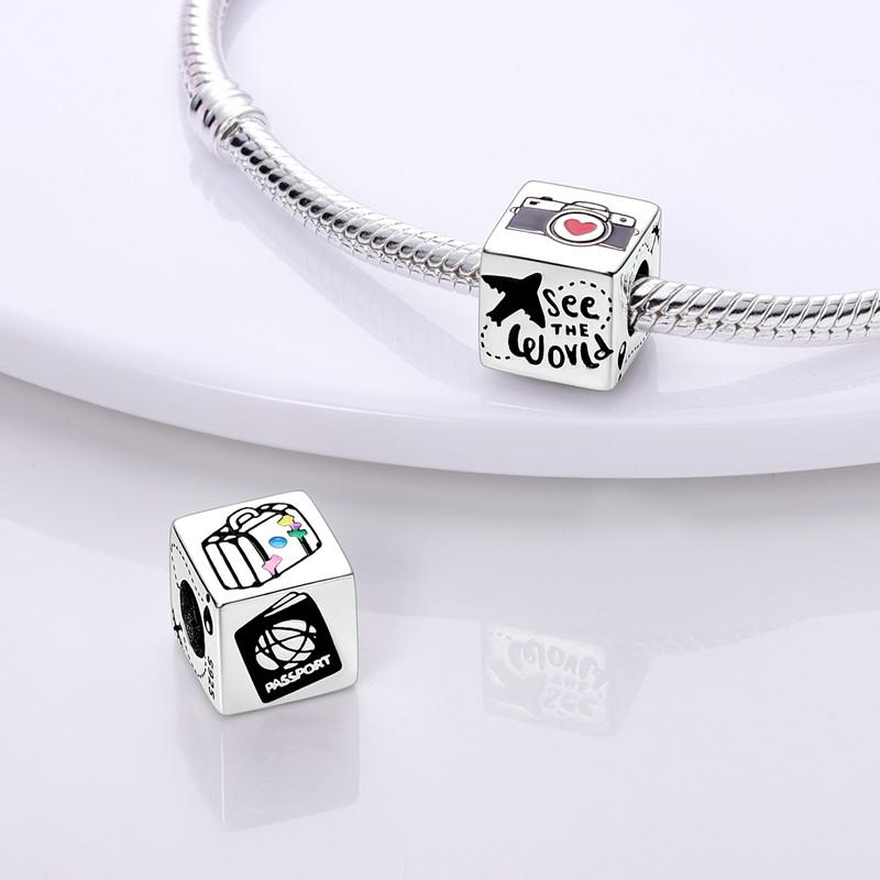 Copper Color Zirconium Heart Lover Charms Bead Travel By Plane Bus Eiffel Tower Dangle Fit Pandora Bracelet Necklace Jewelry