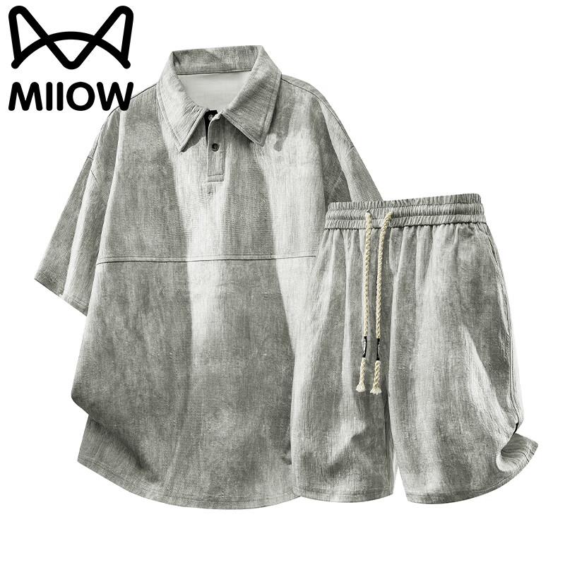 

MiiOW Men s Summer Casual Lapel T-Shirt & Shorts Set M