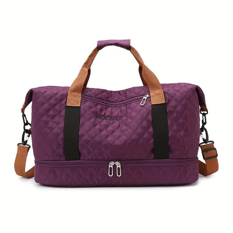 Nylon Travel Duffle Bag with Shoe Compartment Large Capacity Argyle Pattern Casual Weekender Overnight Gym Storage Bag