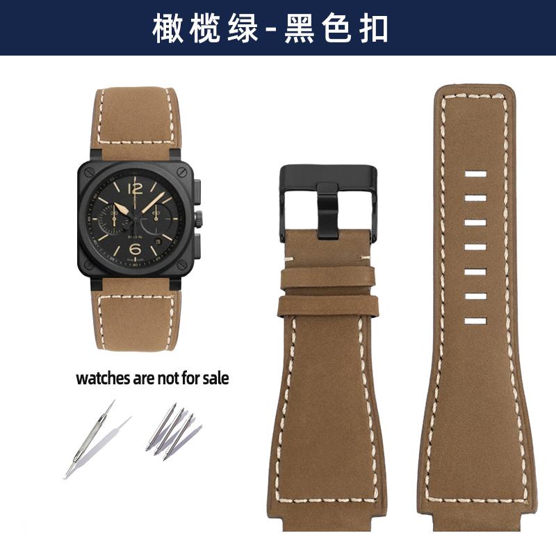 For Bell&Ross Watch Strap BR Men's Watch Belt BR01 BR03 Leather Watchband Bracelet Bell Ross 35X24mm Convex Interface for Men