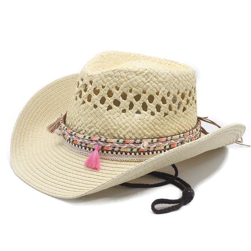 European and American ethnic style cowboy hat hollow woven straw hat women's big-brimmed sun hat