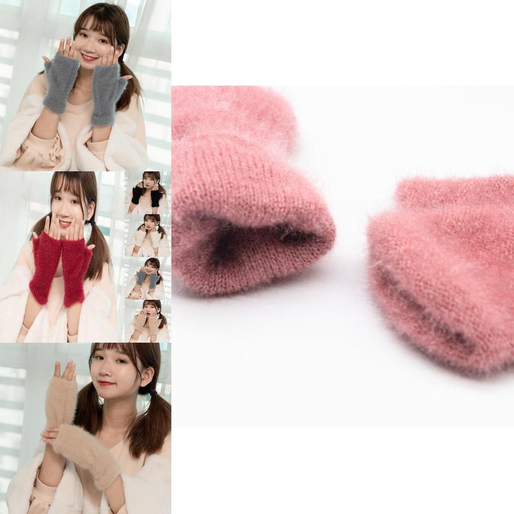 Stylish Womens Knit Faux Cashmere Winter Gloves Thick Warm Half Finger Comfort
