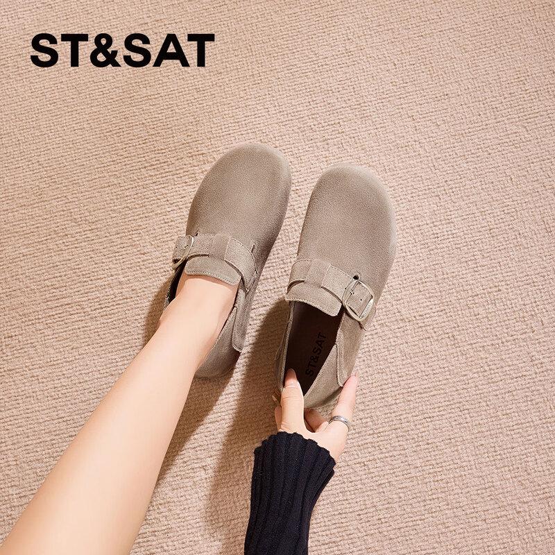 Women s Genuine Leather Slip-On Buckle Flat Shoes M