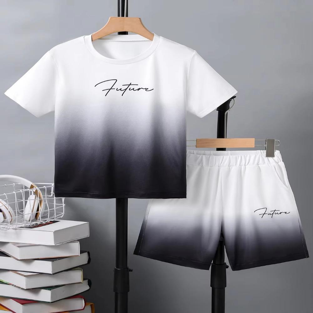 Sets for Children Boys' 3D Letter Graffiti Printed Short-Sleeved Shorts Two-Piece Suit Casual Sports Style Sets Girl Clothing