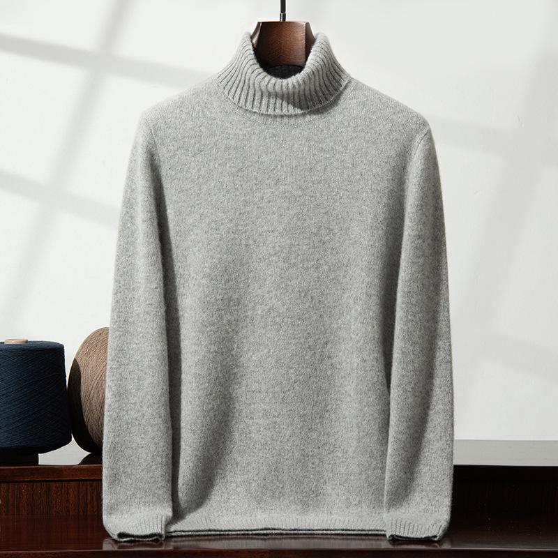 Men's High-Neck Cashmere Sweater: Thick, Solid Color, Double-Strand, Perfect for Autumn and Winter Casual Wear