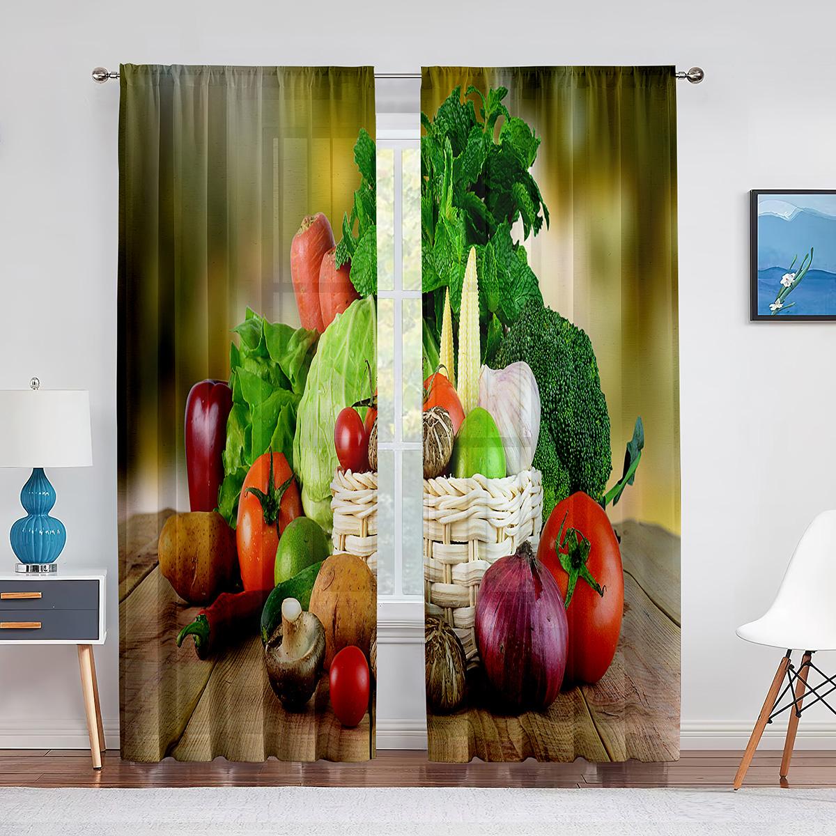 

2 panel Vegetable Cucumber Tomato Carrot Printed Curtain for Bedroom Living Room Kitchen Window cortinas W500H250 Big Size (W50cmxH50cm)x2&Grommet Top