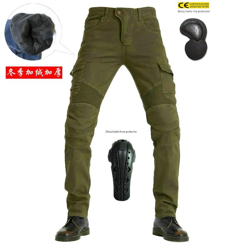 Mens Winter Thermal Motorcycle Pants With Protective Padding Multi-Pocket Biker Workwear Extended Length