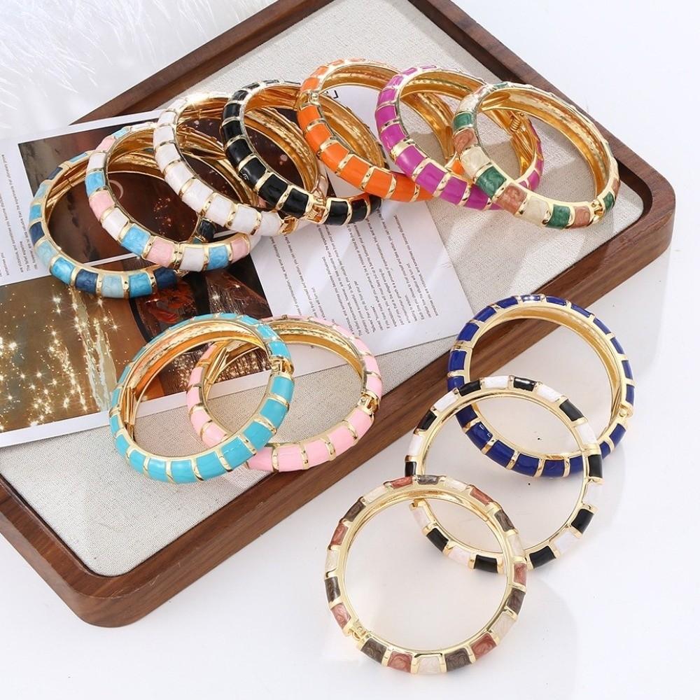 Vintage Enamel Cuff Bangles Wide Geometric Bracelet Trendy Bohemian Drip Oil Bracelet Women