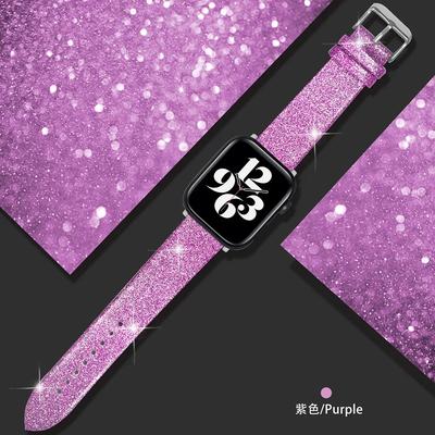 Błyszczący Skórzany Pasek do Apple Watch Band Ultra 2 49mm 40-42mm 44mm Damska Bransoletka z Brokatem iWatch Series 9 7 8 6 5 4 3 41mm 45mm
