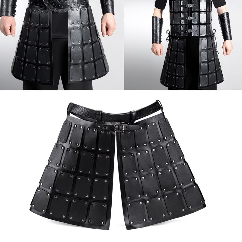Medieval Faux Leather Thigh Armour,Double Sides Waist Armour with Belt Loop Mercenary & Knights Armour Skirt for LARP