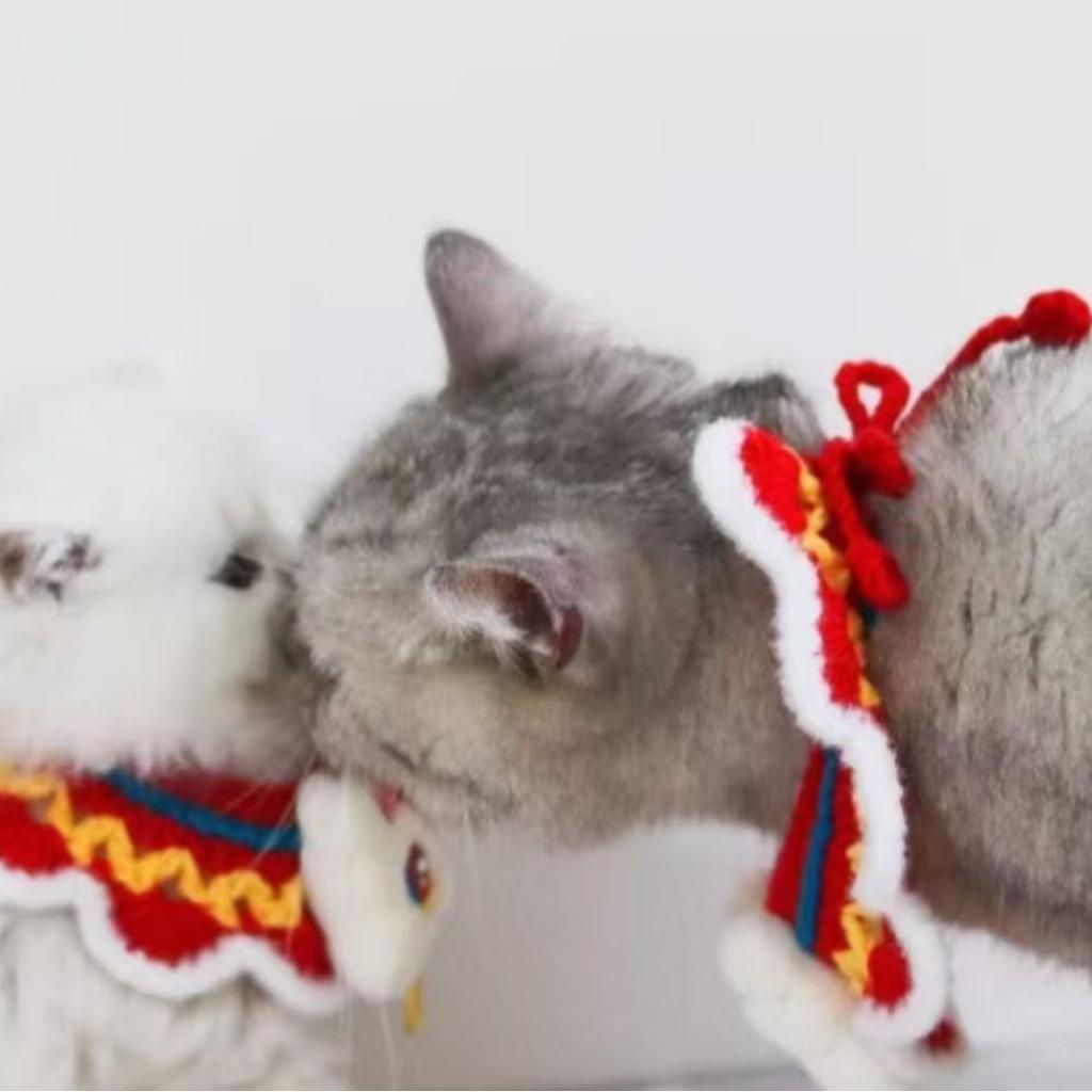 New Year Pet Bib & Woolen Scarf: Spring Festival Collar for Attracting Wealth and Blessings