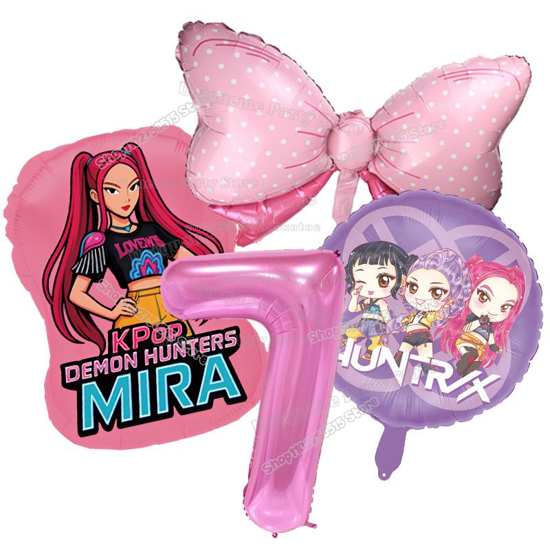 Kpop Demon Hunters Birthday Balloons Decoration Zoey Rumi Mira Girl Party Number Balloons Set Party Favor Home Decor Kids Gift