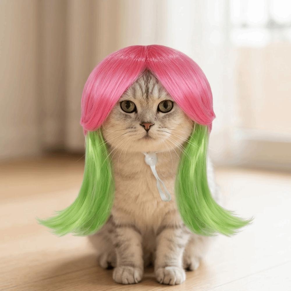 Comfortable To Wear Colorful Pet Wig Adjustable Fit Dogs Cats Cosplay Wigs  Dress Up Event
