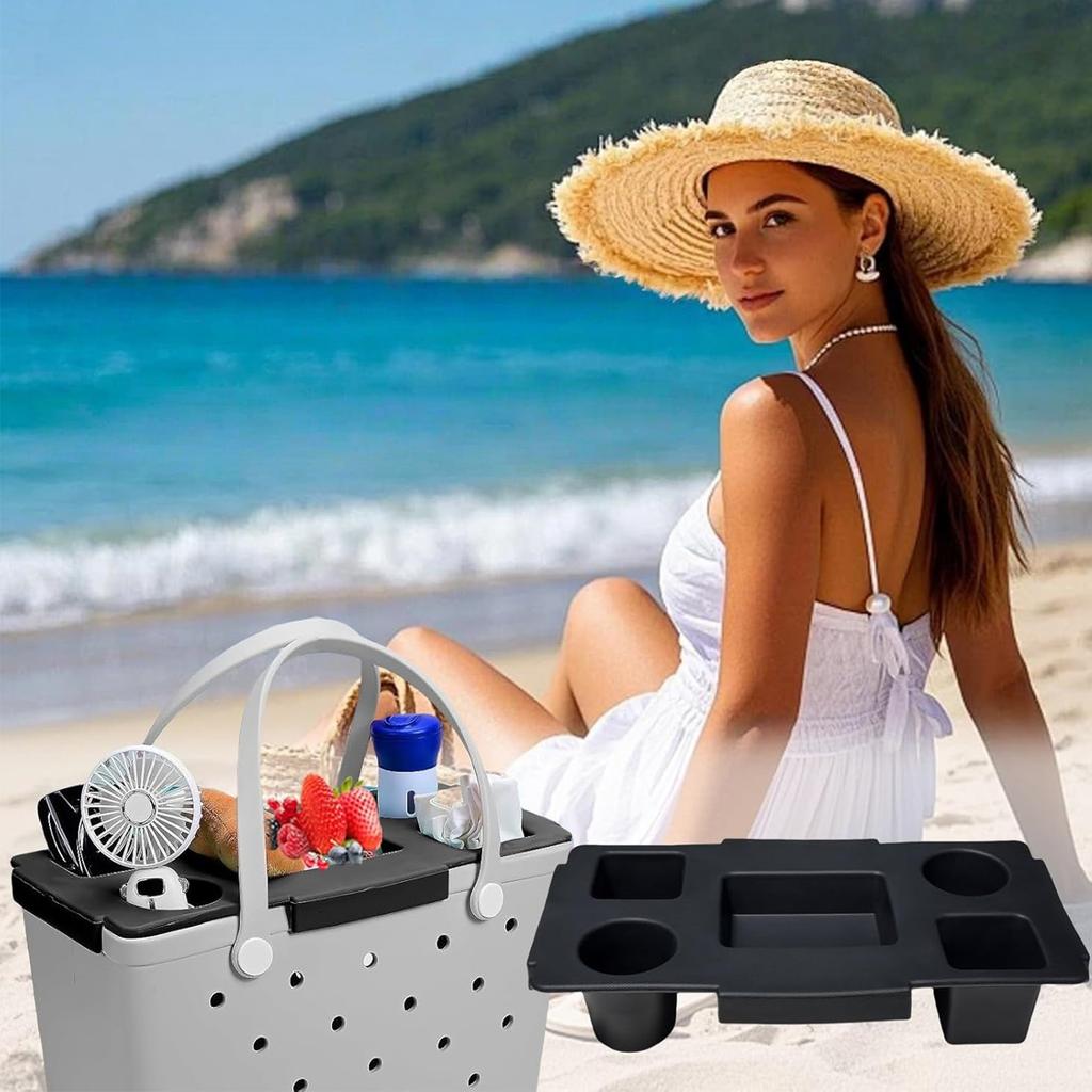 Becherhalter Ablage oben für Silikone Strandtasche Becher Handys Snacks Halter Reise Campingausrüstung Wasserdicht Rutschfest