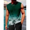 Men's Vacation Hawaiian Vest Gradient Coconut Print Casual Yacht Party Vest Plus Size Resort Breathable T-Shirt Top