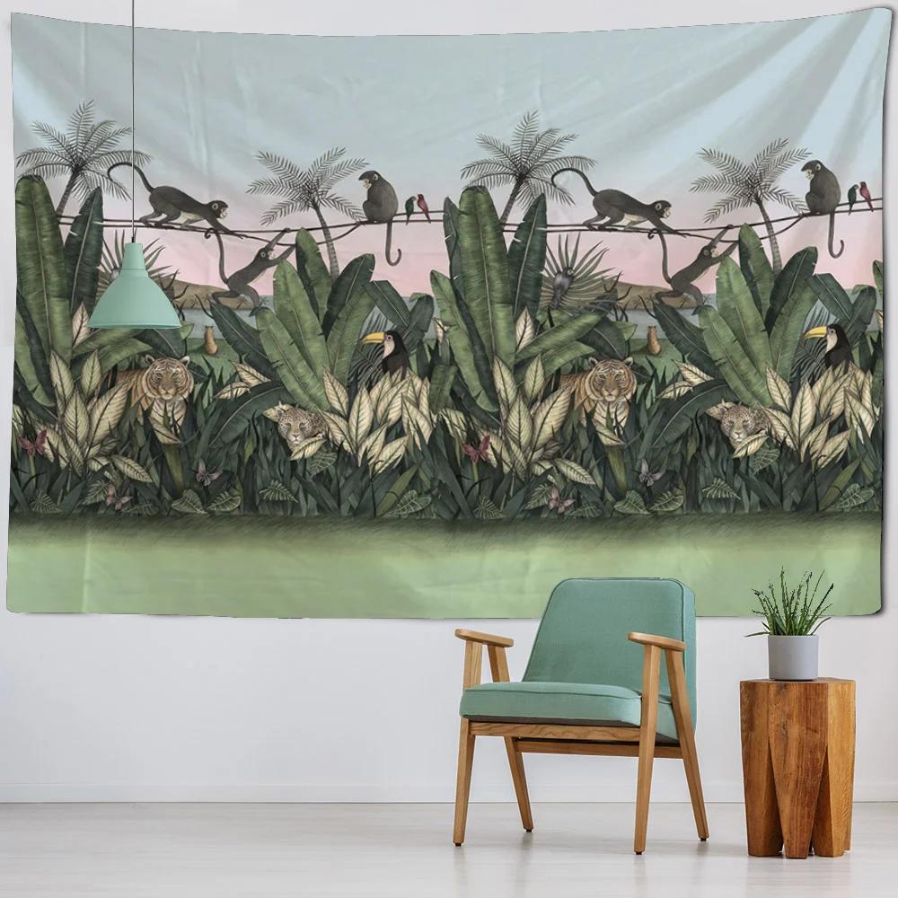 Tropical Rainforest Tapestry European Style Jungle Wall Hanging Living Room Tapestry Home Wall Decoration Bed Sheets Picnic Mats