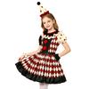 Dětské Dívčí Halloweenské Klaunské Šaty Krátký Rukáv Volánkový Límec Patchwork Diamantový Vzor Dvojitá Vrstva s Kloboukem Elastické Manžety pro Cosplay Divadelní Představení