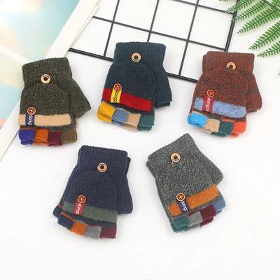 Halbfinger-Flip-Kinderhandschuhe, Jacquard, farblich abgestimmt, Herbst-Winter-warme Handschuhe für Kinder, Studenten, Schreiben, Babyhandschuhe