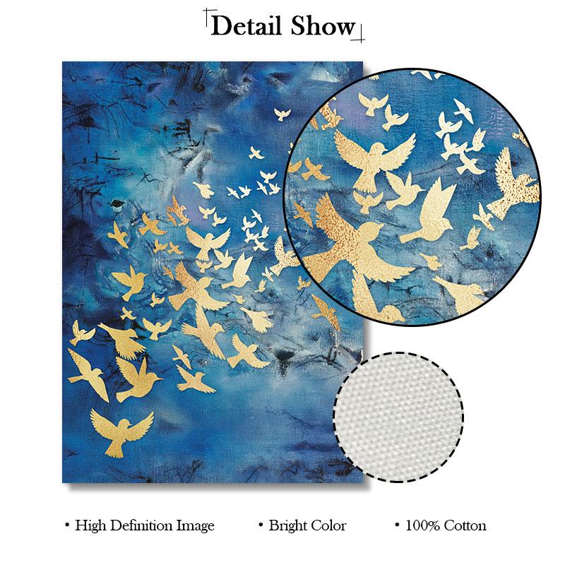 Nordic Style Golden Birds Butterflies Wall Art Posters Abstract Canvas Paintings Pictures for Interior Living Room Home Decor